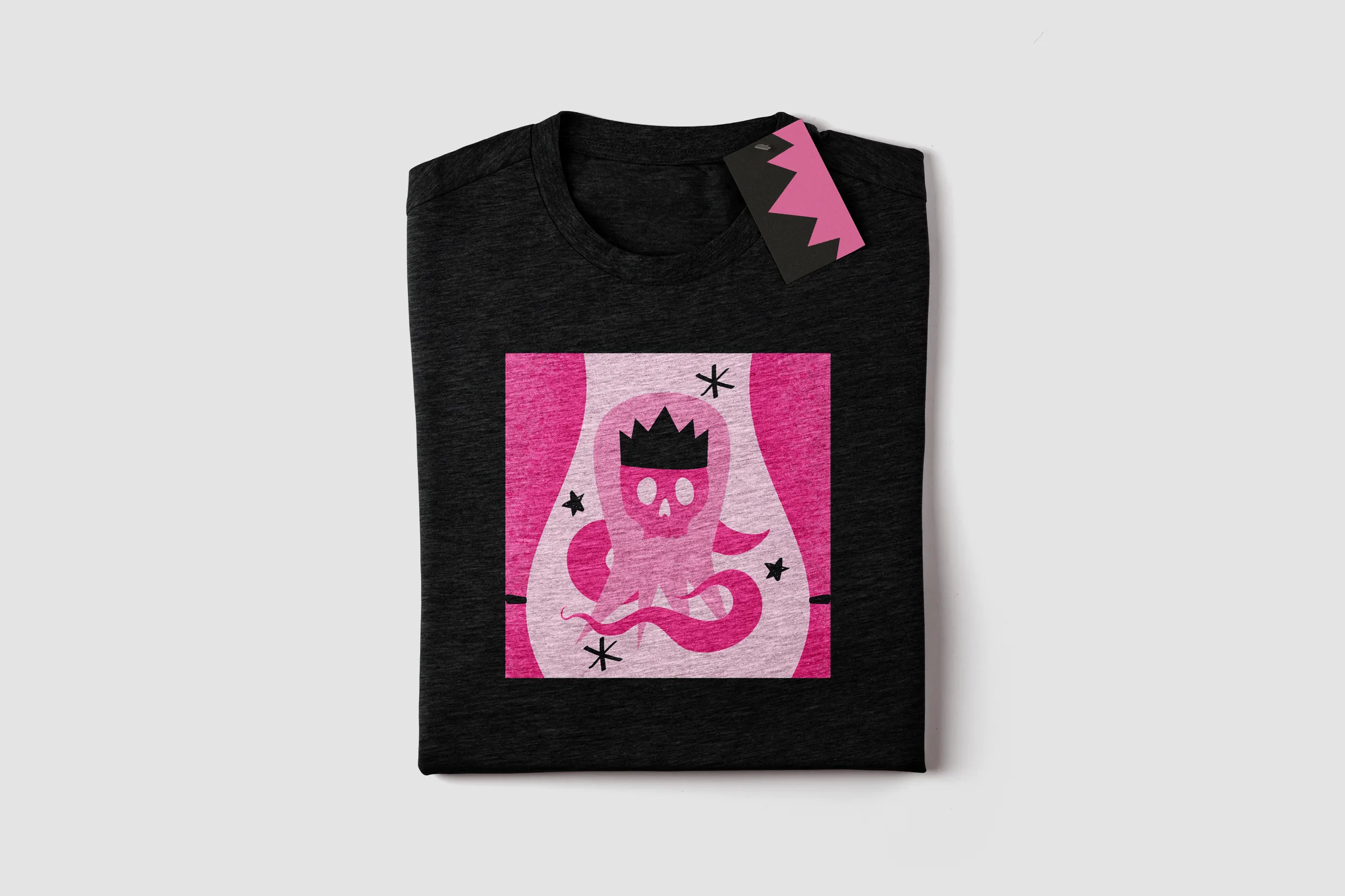 Black t-shirt printed with the Hamlet sticker
