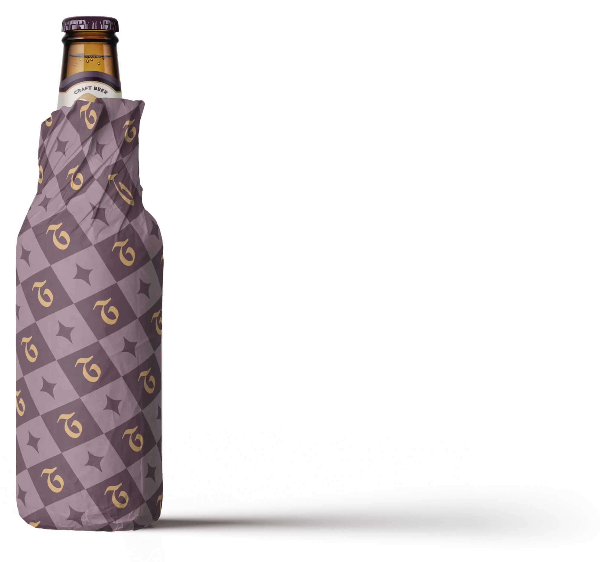Bottle wrapped in paper printed with the Trionfi pattern