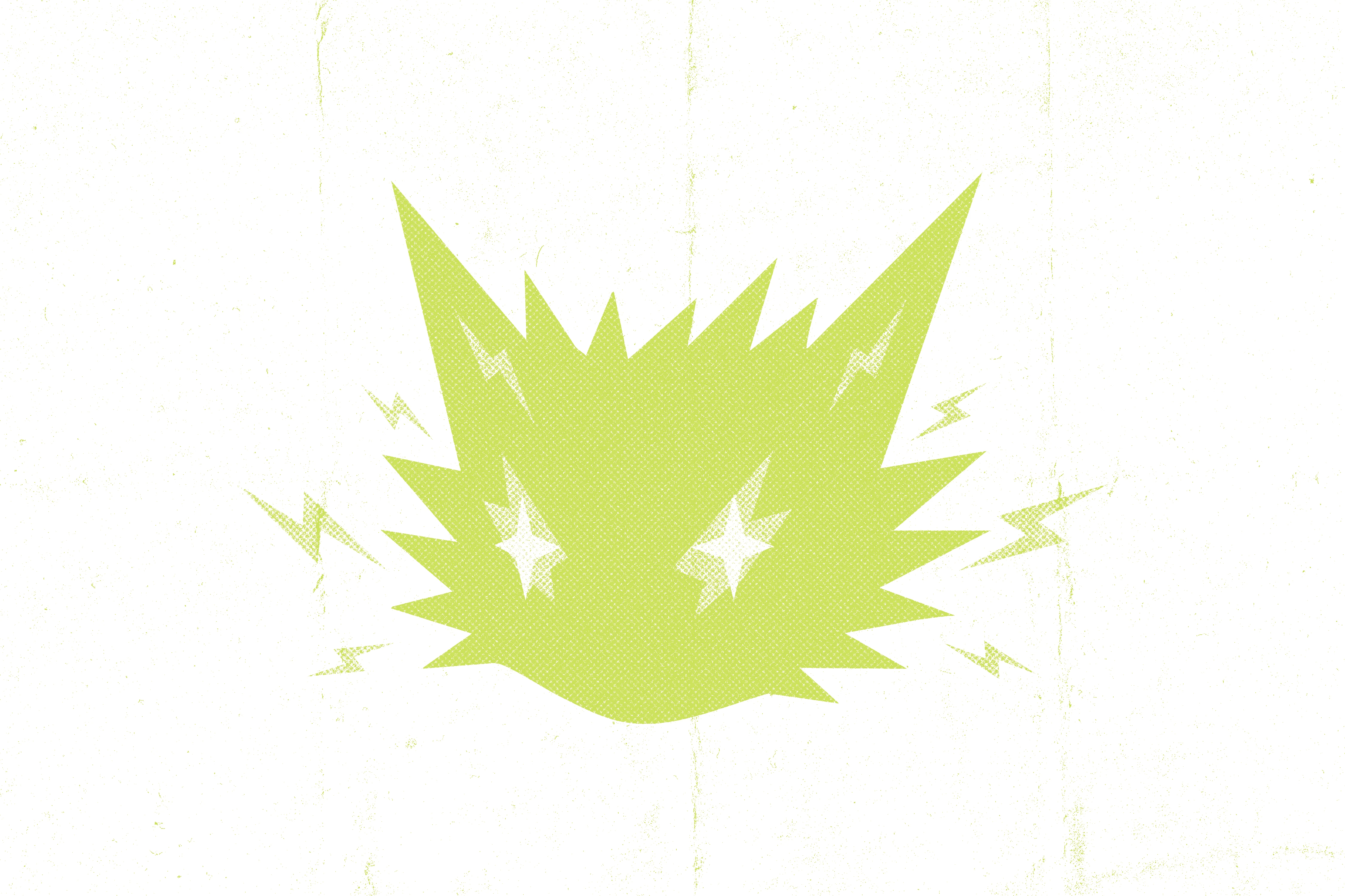 The Urban Sound cat in acid green on a white, grainy poster-paper background